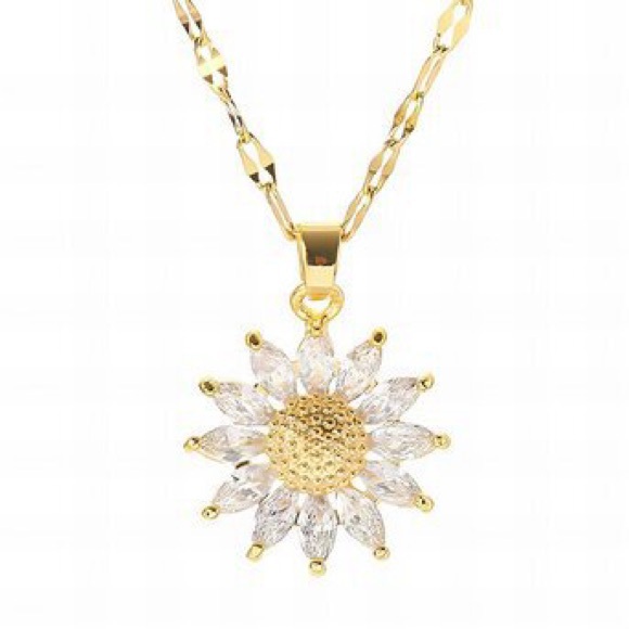 18K GOLD PLATED STAINLESS STEEL "FLOWER" NECKLACE, INTENSITY - Picture 1 of 4